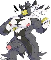 1boy anthro balls bara barazoku big_pecs boner castrodour erection furry gay grey_fur male male_only muscles muscular nintendo penis pokemon pokemon_ss precum solo solo_male urshifu ursid