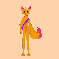 1:1 absurd_res animal_genitalia anthro bag balls canid canine clothing deepfur fox fur fur_tuft genitals girly hi_res knot male mammal nipples orange_body orange_fur penis pink_body pink_fur purple_clothing solo tuft