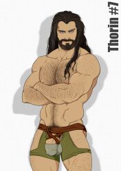 1boy ball_bulge beard black_hair blue_eyes body_hair dick_root ed_draws facial_hair hairy_male humanoid jockstrap long_hair_male male male_nipples male_only male_pubic_hair masculine mature_male muscles muscular_male mustache pecs penis penis_outline semi-erect the_hobbit thorin_oakenshield underwear underwear_only veiny_penis