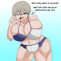 1girls ass big_ass big_breasts bikini blue_eyes breasts busty curvy_figure female female_only gray_hair huge_breasts large_breasts long_hair looking_at_viewer muscular_female pale_skin plump popstepx short_hair smile text thick_thighs uzaki-chan_wa_asobitai! uzaki_hana voluptuous wide_hips