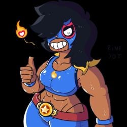 black_hair brawl_stars dark-skinned_female el_primo_(brawl_stars) gwakkerboybaggot_(artist) mask rinestonearts rule_63 sfw supercell thick_thighs