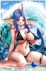 1girls 2022 absurd_res big_breasts bikini black_bikini blue_eyes blue_hair breasts eeveelution enmanuelart20 female female_only fins gijinka hips huge_breasts humanized humanized_pokemon long_hair looking_at_viewer nintendo pokémon_(species) pokeball pokemon pokemon_(species) slim_waist thick_thighs thighs vaporeon water wet wet_body wet_breasts wide_hips