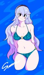 alternate_costume bikini blue_bikini blue_swimsuit breasts corrin_(fire_emblem) corrin_(fire_emblem)_(female) female female_only fire_emblem fire_emblem_fates hachinos_ssb looking_at_viewer nintendo solo swimsuit