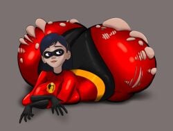 1girls ass ass_body ass_expansion ass_focus big_ass big_breasts black_hair blush bottom_heavy breasts bubble_butt disney expansion female huge_ass large_ass lying_on_stomach pixar ripped_clothing sideass solo_female stinkycokie straight_hair the_incredibles violet_parr