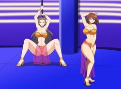 2girls belly_dancer belly_dancer_outfit brown_hair crossover dancing dlobo777 empty_eyes female femsub happy_trance harem_outfit high_heels hypnosis jasmine_(pokemon) jasmine_(yu-gi-oh!) junko_makurada large_breasts long_hair mind_control nintendo pokemon pole_dancing short_hair yu-gi-oh! yu-gi-oh!_gx