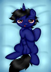 absurd_res animal_genitalia animal_penis balls bedroom_eyes cutie_mark dakimakura_design digital_media_(artwork) equid equine erection friendship_is_magic genitals hair hasbro hi_res horn horse male mammal my_little_pony narrowed_eyes nude penis pony presenting presenting_penis seductive solo tj_konesky_(dark_blue) tongue tongue_out unicorn young