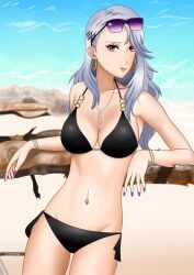 atlus bikini black_bikini breasts female female_only looking_at_viewer outdoors outside persona persona_5 rrl0215 sae_niijima solo swimsuit