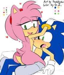 amy_rose anthro ass balls blush bodily_fluids breasts buttjob clothing cowgirl_position duo eulipotyphlan exposed_torso female footwear genitals guyincognito38 handwear hearlesssoul hedgehog hot_dogging humanoid male male/female mammal nipples penis sega small_breasts socks sonic_(series) sonic_the_hedgehog sonic_the_hedgehog_(series) sweat tenshigarden wristwear