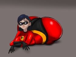 1girls ass ass_focus big_ass big_breasts black_hair bottom_heavy breasts bubble_butt disney female large_ass lying_on_stomach pixar sideass smooth_skin solo_female stinkycokie the_incredibles violet_parr