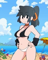 animated beach big_breasts bikini breasts crab cute female lucia_(scott_malin) original ponytail ribbon scott_malin tagme thumbs_up