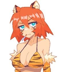 big_breasts bikini breasts cigarette female hcnone scowl tagme tiger-chan_(hcnone) tiger_ears tiger_girl tiger_print