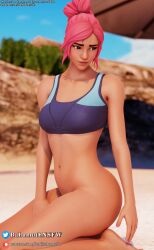 3d beach bikini bikini_top bottomless darkbahamuth fortnite ocean_(fortnite) pinup topwear