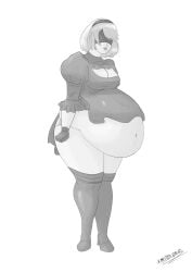 1girls bbw belly big_belly blindfold breasts chubby fat female female_only hairband huge_belly light-skinned_female light_skin monochrome nier nier:_automata overweight short_hair solo solo_female standing thick_thighs thighhighs white_background white_hair xmasterdavid yorha_2b