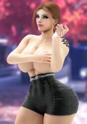 1girls 3d 5:7 abs athletic_female audrix big_ass big_breasts black_pants black_tattoo blurred_background brigitte brown_hair brown_hair_female brunette covering_breasts female female_only fit_female huge_ass huge_breasts large_breasts looking_at_viewer muscles muscular muscular_female one_arm_up overwatch questionable red_hair short_brown_hair short_hair short_hair_female shoulder_tattoo solo solo_female tattoo thick_thighs three-quarter_portrait tight_clothing toned_female topless twitter underboob wide_hips