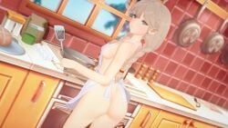 3d ass ass_focus bread breasts cooking egg faye_(fire_emblem) fire_emblem fire_emblem_echoes:_shadows_of_valentia frying_pan jollyoldsoldier kitchen naked_apron spatula