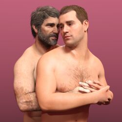 3d beard black_hair brown_hair dilf duo gay hair hairy human jerry_anderson joel_miller light-skinned_male light_skin male male/male male_only mature_male muscular_male naughty_dog nude open_mouth open_smile scar simple_background smile sony_interactive_entertainment teeth the_last_of_us the_last_of_us_2 yaoi