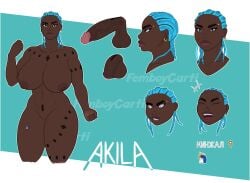 1futa 1girls akita_(femboycarti) areolae big blue_hair breasts character_sheet cornrows dark-skinned_female dark_skin english_text female femboycarti futanari human intersex looking_at_viewer nipples nude original_character penis reference_sheet standing text