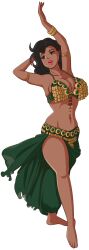 admontanheiro belly_dancer belly_dancer_outfit black_hair brown_eyes cleavage dancer dancer_outfit dancing dark-skinned_female harem_girl harem_outfit hourglass_figure huge_breasts original original_character sarong