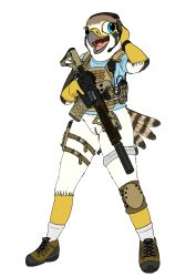 absurd_res alpha_channel american_kestrel anthro assault_rifle avian bird bottomless bottomless_female bulletproof_vest carbine_(gun) clitoris clothed clothing cute_expression evy_(fish_birb) falcon falconid female footwear genitals gun headgear headphones headset hi_res holster kestrel knee_pads pussy ranged_weapon rifle shirt shoes socks solo t-shirt topwear weapon