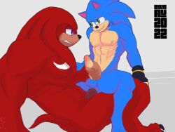 2022 2boys 5_fingers abs anal anal_sex anthro balls big_dom_small_sub blue_body blue_fur blurau chest_markings clothing digitigrade dominant duo echidna erection eulipotyphlan fingers from_front_position fur gay genitals gloves green_eyes grin half-closed_eyes handjob handjob_while_penetrating handwear hedgehog hi_res knuckles_the_echidna looking_at_another looking_at_partner male male/male male_only mammal markings mastery_position monotreme muscular muscular_male narrowed_eyes nipples nude penetration penile purple_eyes red_body red_fur sega sex signature size_difference smile sonic_(series) sonic_the_hedgehog sonic_the_hedgehog_(film) sonic_the_hedgehog_(series) tan_body tan_fur