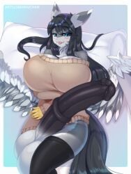 1futa :p animal_genitalia anthro areola_slip areolae balls berruchan big_breasts big_penis black_hair bottomless breasts clothed clothing erection futa_only futanari griff_(synthmalware) gryphon horsecock huge_balls huge_cock intersex long_hair nipples partially_clothed penis solo standing sweater thick_thighs thighhighs wide_hips