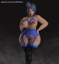 1girls 3d areolae big_breasts blue_hair breasts cursedmadara exposed_breasts female female_only garter_belt garter_straps konan large_breasts lingerie looking_at_viewer naruto naruto_(series) naruto_shippuden nipples solo stockings thick_thighs voluptuous