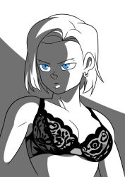 android_18 black_and_white blue_eyes bra dragon_ball dragon_ball_super dragon_ball_z kishinpain