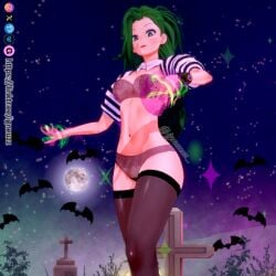 abby_(igneuzz) bat beetlejuice beetlejuice_(character) big_breasts black_boots black_tie breasts genderswap_(mtf) green_eyes green_hair igneuzz light-skinned light-skinned_female light_skin long_hair rule_63 stockings tagme thick_thighs thighs tie