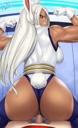 1boy 1girls 2022 animal_ears anus ass backboob big_ass big_breasts bunny_ears bunny_girl bunny_tail clothed clothing dark-skinned_female dark_skin female female_penetrated flexing gloves grin herunite interracial legwear leotard leotard_aside light-skinned_male light_skin long_hair looking_back male male_penetrating male_pov miruko muscles muscular muscular_female my_hero_academia penis pov pussy red_eyes reverse_cowgirl_position riding rumi_usagiyama sex signature smile solo_focus straight_sex superheroine tail thighhighs unseen_male_face vaginal vaginal_penetration white_hair