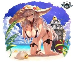 1girls 2021 3animals algerie_(azur_lane) algerie_(white_sand_paradise)_(azur_lane) azur_lane barefoot beach big_breasts bikini bikini_top blurry_background blush bra bracelet bracelets breasts cleavage detached_collar drill_hair drill_locks eastern_style female female_focus female_only flower frills hair_between_eyes hand_on_ground hat hat_flower highres large_breasts leaning_forward light-skinned_female light_skin long_hair looking_at_viewer manjuu_(azur_lane) mole mole_under_eye nail_polish navel official_alternate_costume on_knees open_mouth panties purple_eyes purple_hair silver_hair smile smiling solo solo_female straw_hat sun_hat swimsuit tagme thick_thighs thigh_strap thighs tie_between_breasts twin_drills two-tone_bikini vichya_dominion_(azur_lane) wet white_bikini white_hair yoshiku_(oden-usagi)