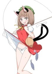 2_tails cat_ears cat_tail catgirl chen fish fishing_rod multi_tail panties shiisuu_rattamu tagme touhou upskirt