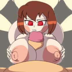 1girls 2boys 2d animated ass big_ass big_breasts big_penis black_body blowjob breasts chara edit female from_behind male penetration pov red_eyes scarecorrode sex threesome undertale undertale_(series) white_skin