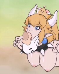 1boy 1girls blowjob bowsette color dong134 female female_focus genderswap_(mtf) heart-shaped_pupils male mario mario_(series) new_super_mario_bros._u_deluxe oral rule_63 super_crown super_mario_bros. tagme