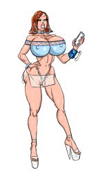 1girls ben_10 big_ass big_breasts bimbo bimbo_body bimbo_lips blue_thong cartoon_network gwen_10 gwen_tennyson high_heels holding_object holding_phone hoop_earrings phone platform_heels solo sun1sol thong