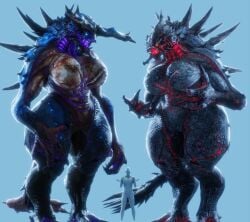 1boy 2girls alien alien_girl behemoth_(evolve) big_breasts breasts coolmaster98 evolve female goliath_(evolve) human male