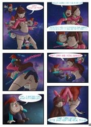 1girls 5boys blowjob brown_hair butt_grab comic dialogue english_text gangrape gnome gravity_falls licking_pussy mabel_pines page_14 panties_down precum rape ripped_clothing sealedhelm skirt_pull small_breasts speech_bubble straight_hair text