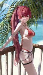 1girls beach big_breasts bikini breasts female heterochromia hololive hololive_fantasy hololive_japan houshou_marine logknn long_hair red_hair smile sole_female tagme virtual_youtuber