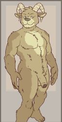 1boy anthro artdecade balls ballsack barely_visible_balls body_fur brown_fur chin_pubes facial_hair flaccid_penis foreskin foreskin_folds furry goat horns humanoid_penis intact male male_only masculine mature_male nude_male partially_retracted_foreskin penis scrotum shaggy_fur smooth_penis tan_countershading testicles uncut