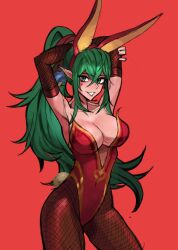 alternate_costume breasts bunny_ears bunny_girl bunnysuit female female_only fire_emblem fire_emblem_awakening fishnets green_eyes green_hair nintendo pantyhose saiykik solo tiki_(adult)_(fire_emblem) tiki_(fire_emblem)