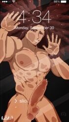 1boy abs bara bara_tits danganronpa danganronpa:_trigger_happy_havoc dreadlocks dreads hagakure_yasuhiro light-skinned_male lock_screen long_hair looking_at_viewer male male_focus male_only muscle muscles pov precum robokeh wallpaper