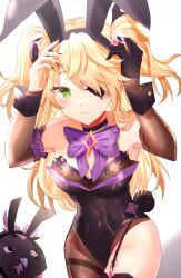 1girls artist_request blonde_hair bunny_ears bunnysuit dress eyepatch female fischl_(genshin_impact) genshin_impact green_eyes light_skin long_hair