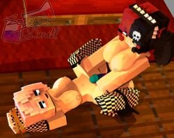 2girls 3d bed bedroom big_dildo big_penis bisexual bisexual_female blue_eyes bondage breasts commission ellie_walls_(odysseyellie) erect_nipples female freckles goth_girl green_eyes holding_legs horny horny_female human humanoid lesbian_sex looking_at_partner mine-imator minecraft missionary_position multicolored_hair nude_female open_mouth outside panties_aside pink_hair spiked_hairband stockings strap-on tagme yuri zoey_(zoeyistoosmall) zoey_is_too_small