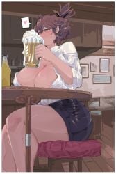 1girls 2d 2d_(artwork) 5_fingers ass background bar beer beer_bottle beer_mug big_ass big_breasts big_butt blush blush_lines blushing breasts brown_hair bubble_ass bubble_butt butt ceiling cleavage comicomryu curvaceous curvy curvy_body curvy_female curvy_figure dat_ass delicia_(comicomryu) drunk fat_ass female female_focus female_only floor glass green_eyes high_resolution huge_ass huge_breasts huge_butt indoors large_ass light-skinned_female light_skin oc original original_artwork original_character picture_frame ryumxr sitting sitting_on_chair skirt solo solo_female table teacher thick thick_ass thick_hips thick_legs thick_thighs thighs very_high_resolution voluptuous voluptuous_female wall white_shirt wide_hips wooden_floor