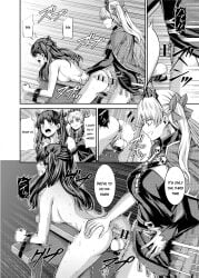 1futa 1girls anal anal_training balls begging_to_stop bent_over bottomless chastity chastity_cage clothed clothing comic dialogue duo english_text ereshkigal_(fate) fate/grand_order fate_(series) female femdom full-package_futanari futanari futasub human incest monochrome mostly_clothed naked nude penis pussy sex sex_toy sisters standing straight strap-on strap-on_sex strap-on_under_skirt text tohsaka_rin typo yamahata_rian