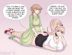 1boy 1girls alternate_version_available ass big_penis breasts canon_crossdressing cleavage crossdressing danganronpa danganronpa:_trigger_happy_havoc danganronpa_1 female femboy femboy_on_female fujisaki_chihiro girly hung_trap junko_enoshima large_ass large_breasts large_penis male onkel_h penis straight straight_hair