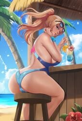 1girls absurd_res absurdres ass ass_focus back_view backside bare_arms bare_ass bare_shoulders bare_skin bare_thighs beverage big_ass big_breasts big_butt blonde_hair blue_clothes blue_clothing blue_eyes blue_swimsuit breasts busty butt_focus cameltoe clothed clothing dat_ass drink drinking_straw exlic female female_focus female_only genitals high_resolution highres large_breasts large_filesize light-skinned_female light_skin long_hair long_ponytail looking_back metroid nintendo one-piece_swimsuit palm_tree ponytail pussy rear_view samus_aran sideboob sitting sitting_down sitting_on_stool solo solo_female solo_focus stool summer sunglasses sunglasses_on_head swimsuit thick_ass tiki_bar tropical vagina very_high_resolution