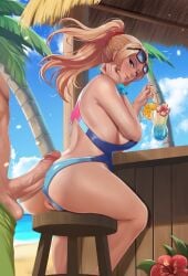 1boy 1boy1girl 1girls absurd_res absurdres ass ass_focus back_view backside balls bare_arms bare_ass bare_shoulders bare_skin bare_thighs beverage big_ass big_breasts big_butt big_penis blonde_hair blue_clothes blue_clothing blue_eyes blue_swimsuit blush breasts busty butt_focus cameltoe clothed clothing dat_ass drink drinking_straw erect_penis erection exlic female female/male female_focus fit fit_male from_behind from_behind_position genitals glans green_clothing green_shorts hairless_balls hairless_penis hairless_pussy high_resolution highres imminent_sex large_breasts large_filesize light-skinned_female light_skin long_hair long_ponytail looking_at_genitalia looking_at_partner looking_at_penis looking_back male male/female metroid nintendo one-piece_swimsuit palm_tree penis penis_on_ass ponytail pussy rear_view samus_aran shaved_pussy shirtless shirtless_(male) shirtless_male shorts shorts_down sideboob sitting sitting_down sitting_on_stool solo_focus standing stool summer sunglasses sunglasses_on_head swimsuit testicles thick_ass thick_penis tiki_bar toned_male tropical vagina vein veins veiny_penis very_high_resolution