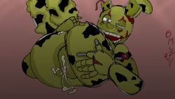 1boy after_anal after_vaginal animatronic anthro ass blood cum cum_in_ass cum_inside female five_nights_at_freddy's five_nights_at_freddy's_3 fnaf gay green_body legs_up male male_only pussy robot solo solo_focus springtrap springtrap_(fnaf)