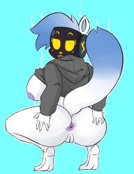 anthro anus ass big_breasts big_butt black_clothing black_hoodie black_topwear bottomless breasts butt_focus butt_grab clothed clothing evo_cyber_mink_(oc) exposed_breasts female gaping hand_on_butt hanging_breasts hi_res hoodie hoodie_lift hoodie_only huge_breasts huge_butt huge_hips huge_thighs looking_at_viewer looking_back mammal mink mustelid musteline overweight overweight_female presenting presenting_hindquarters protogen_visor raised_clothing raised_hoodie raised_topwear simple_background solo_focus solo_in_panel spread_butt spreading thick_thighs topwear topwear_only true_musteline wide_hips yiwol