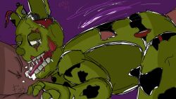 animatronic bara bodily_fluids five_nights_at_freddy's five_nights_at_freddy's_3 fnaf from_behind looking_at_another looking_back male male/male male_only penetration rabbit robot saliva sex springtrap springtrap_(fnaf) tongue tongue_out yaoi